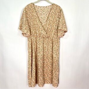 Women’s V-Neck Plunge Dress Peach Color Floral Print Sz 1XL Shein Curve